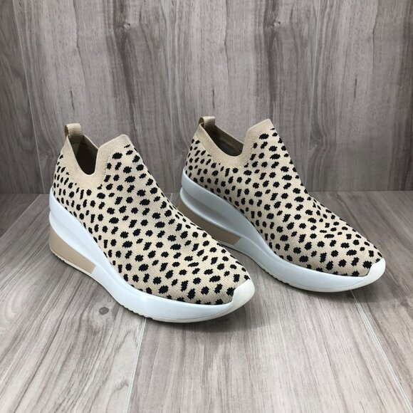 Gianni Bini Beige and Black Leopard Knit Slip-On Wedge Sneakers - Picture 3 of 11